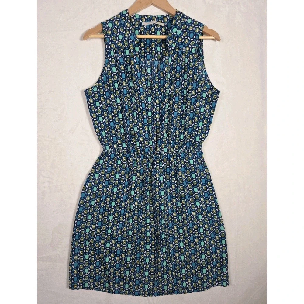 41 Hawthorn Sleeveless Geometric Print Dress Blue Elastic Waist M